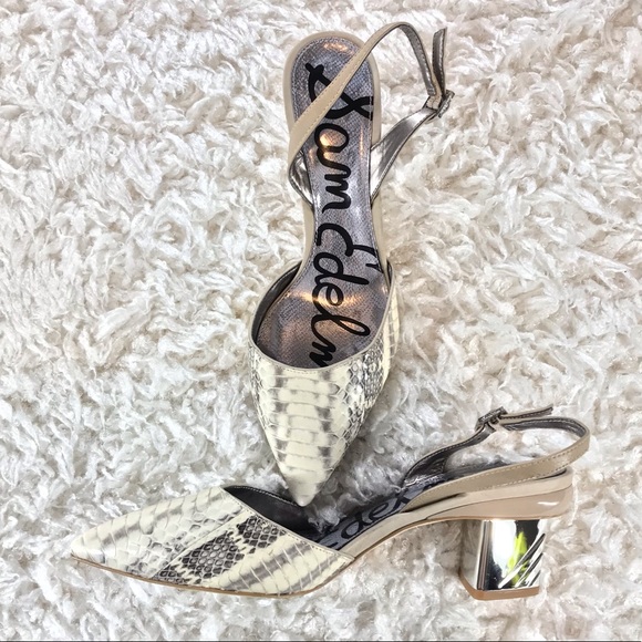 SAM EDELMAN- SNAKESKIN SLING BACK W/ TRIANGLE HEEL - Picture 10 of 12
